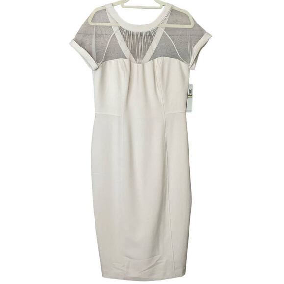 Maggy London The Illusion Sheath Dress Cap Sleeve Champagne Fizz Size 14 NWT - Picture 1 of 13